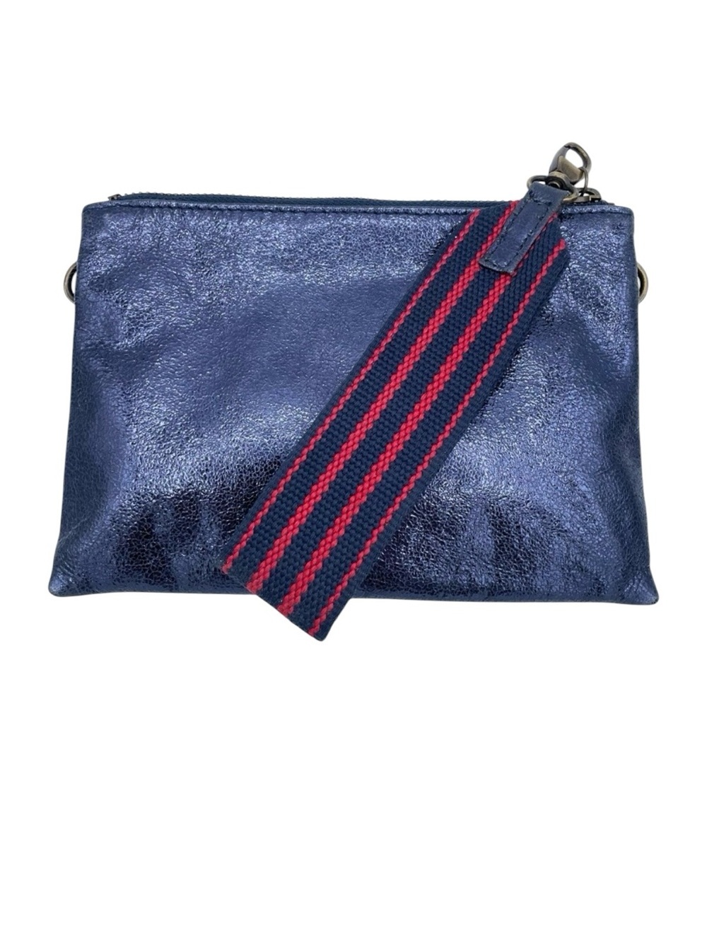 Anthropologie Metallic Leather Clutch Wristlet OS Blue